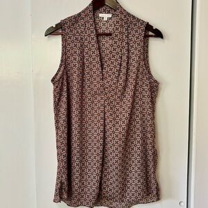 alex & lili| Elegant Sleeveless Geometric V-Neck Loose-Fit Flowy Top Blouse Sz M